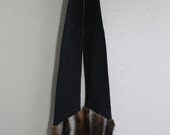black vintage scarf with genuine fur tails- ON SALE