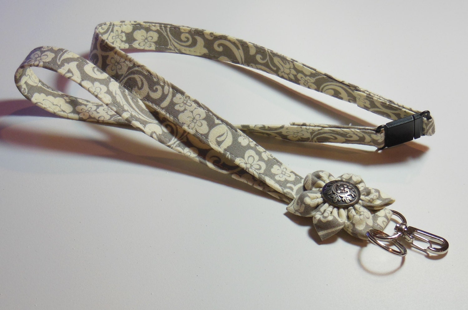Breakaway Lanyard / ID Badge Lanyard /   Key Lanyard / Id Lanyard / Teacher Gift / Gray And Off White