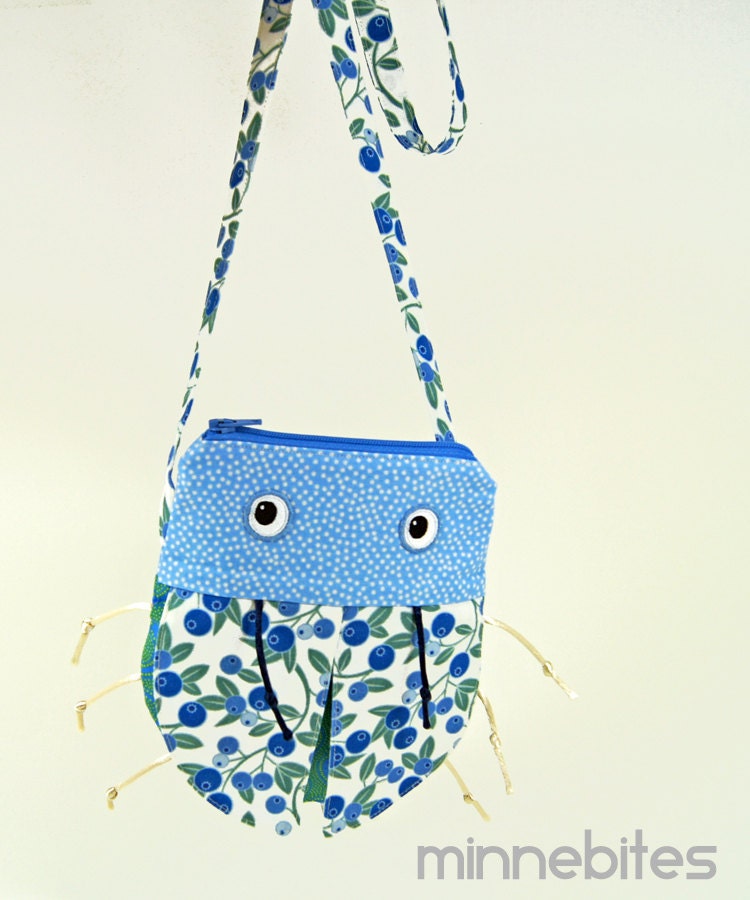 Girls Purse by MinneBites / Cross Body Purse for Girls - Blueberry Blue Bag - Little Girls Purse - Cute Lady Bug, ready to ship