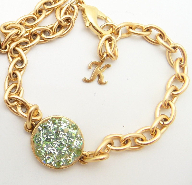 Personalized Jewelry, Charm Bracelet, Swarovski Crystal Birthstone Color Bracelet and Initial, Gold Chain Bracelet