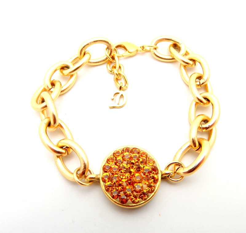 Personalized Bracelet - Swarovski Crystal Bracelet, Chunky Gold Bracelet and Initial Bracelet Birthstone Color of YOUR Choice