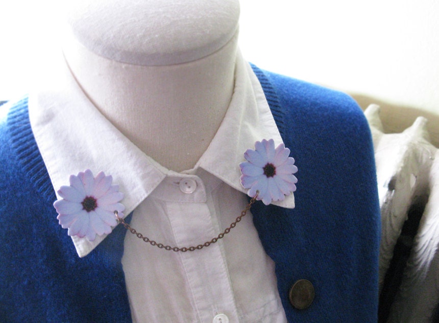 Floral Spring White Flower Daisy Collar Pin Double Brooch Daisies