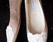 SALE Lace wedding shoes metallic ballet flats embellished with Venice lace