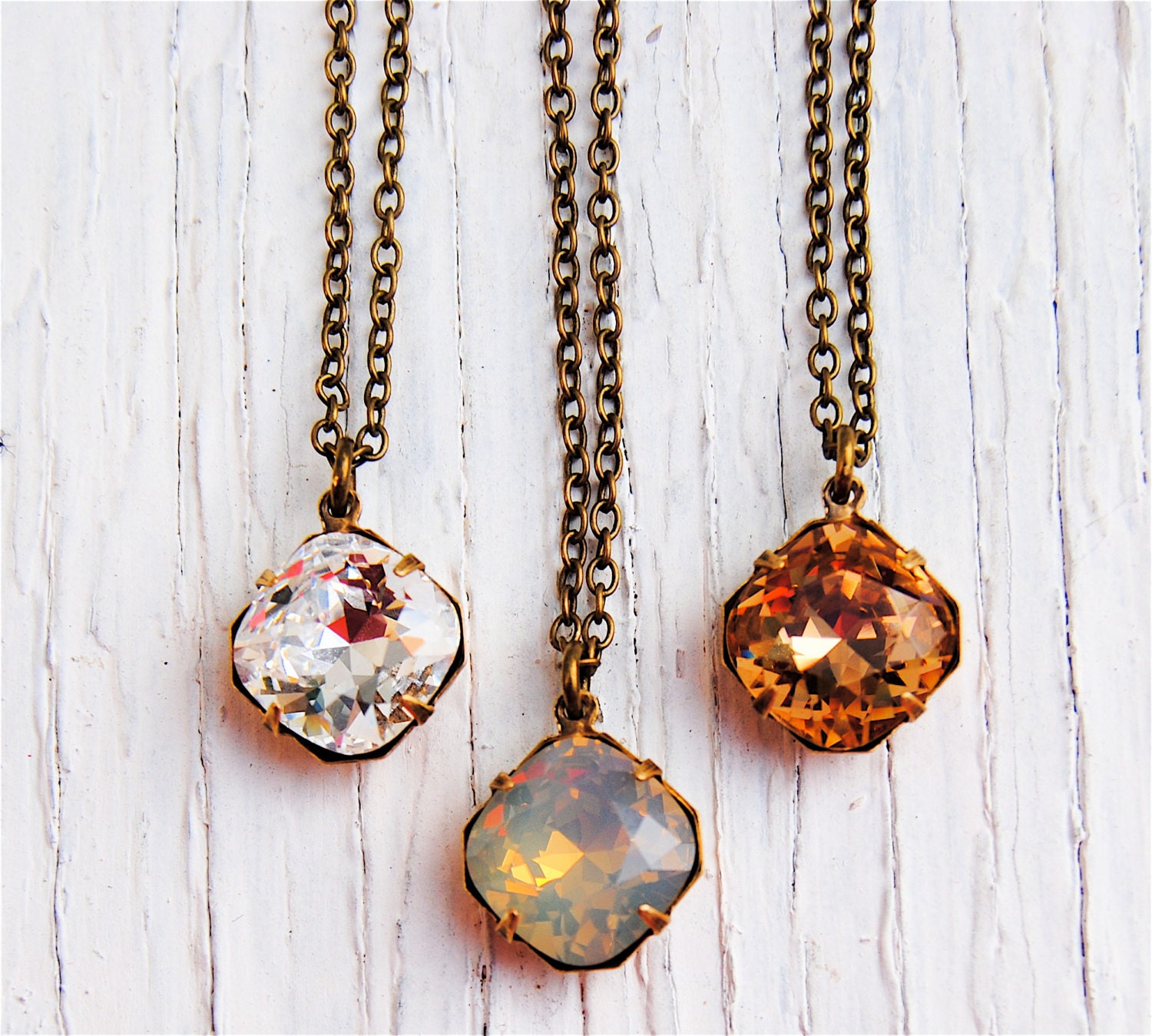 Opal Necklace - Small Pendant Necklace - Bridesmaid Necklace - Tan Bridesmaid - Swarovski Crystal Pendant Necklace - Mashugana