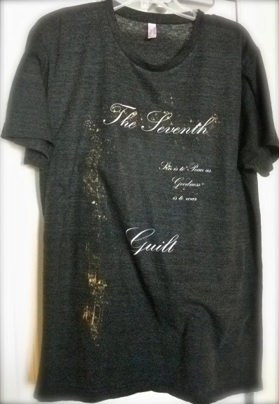 Mens Grey T-shirt Guy Screenprint Goth Text Clothing White Handmade Shirt Art Small Medium Large XLarge Design Silkscreen Gold Tri-Blend