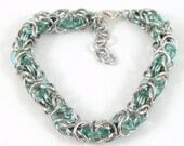 Byzantine Chainmaille Bracelet with Seafoam Glass Rings