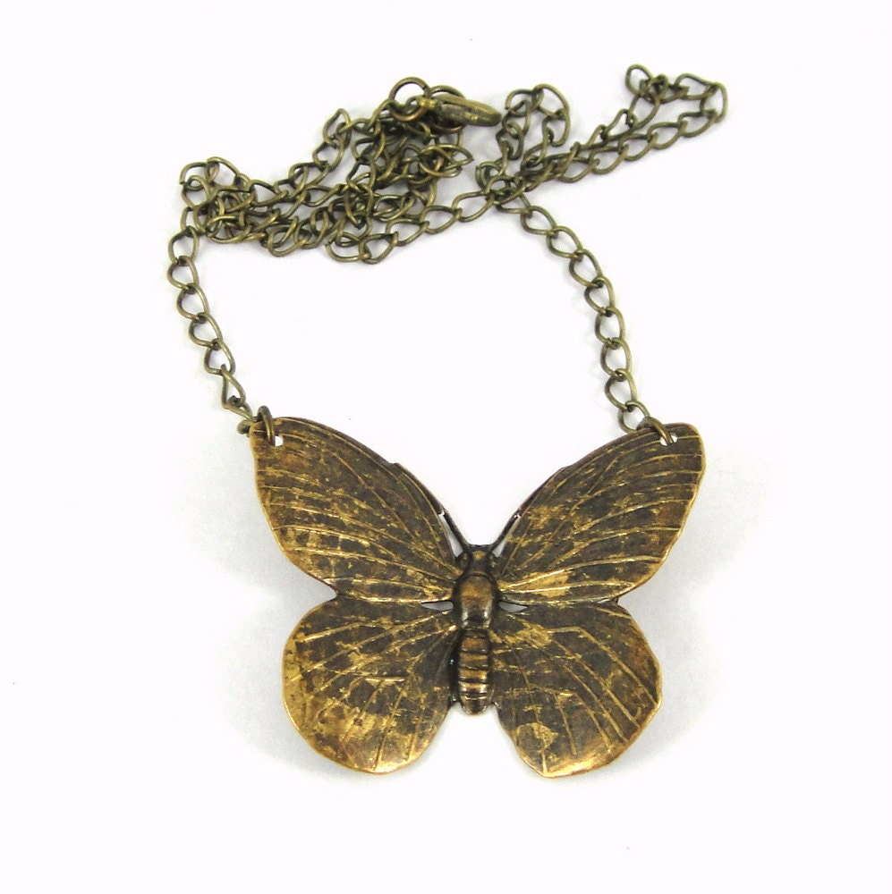 Brass Butterfly Necklace Summer Jewelry