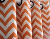 Pair of Decorative Designer Custom Grommet Curtains Drapes 75 x 84 Orange and Natural Chevron Zig Zag  with Blackout Lining