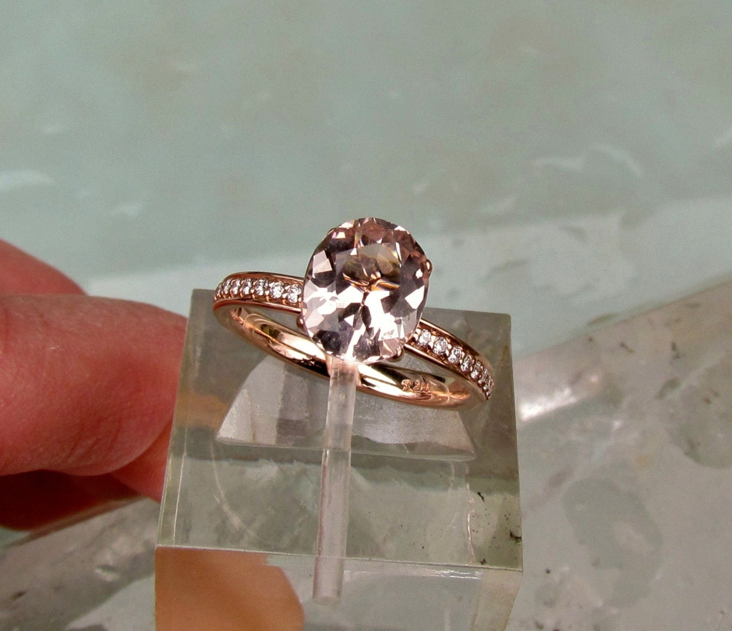 Pale Peach Morganite 14k Rose Gold Diamond Accented Engagement Ring Weddings Anniversary