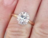 White Sapphire 14k Rose Gold Diamond Cluster Engagement Ring or Wedding Anniversary Ring