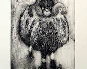 Original Art Swaledale Ram, Animal Print, Limited Edition Collograph Print