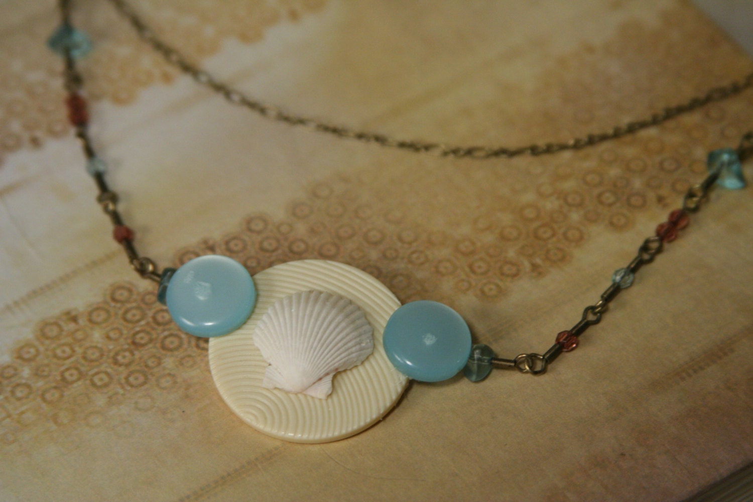 Beach Wedding Necklace - Beach Jewelry - Sea Shell Necklace - made with buttons and a sea shell