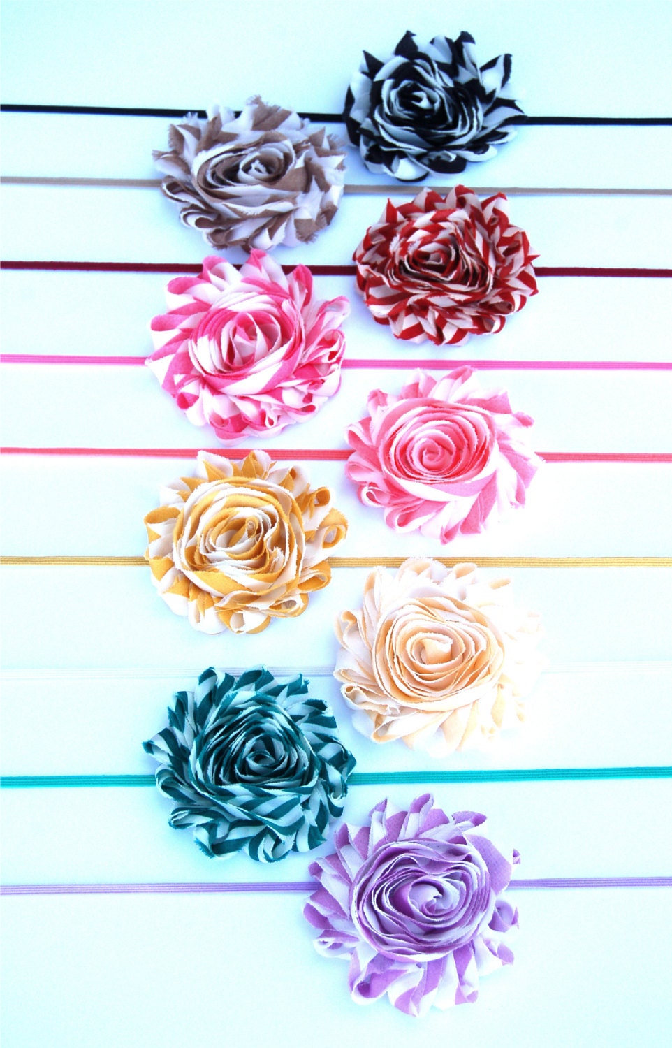 NEW 2013 CUSTOM Chevron Single Shabby Chic Flowers on a Skinny Stretch Headband 9 Colors - Valentine's Day Spring Summer