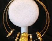 Black Mesh with Black and Clear Crystal Paver on Gold Hoop Earrings