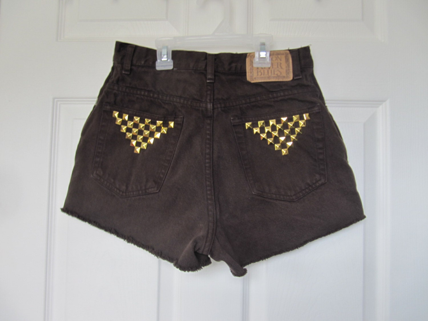 High Waisted Brown Geometric Studded Shorts Waist 27"