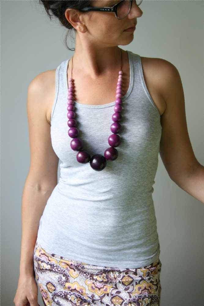 Hand-Dyed Ombre Beaded Statement Necklace Extra Long: Pale Lilac to Deep Majestic Purple