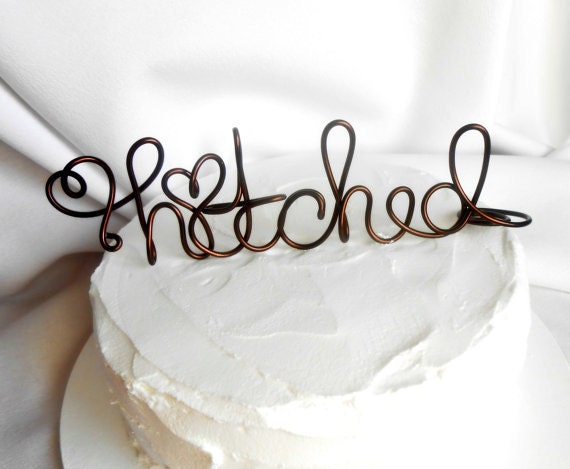 Rustic Wedding Decorations, Hitched Cake Topper, Country Weddings, 6 inch