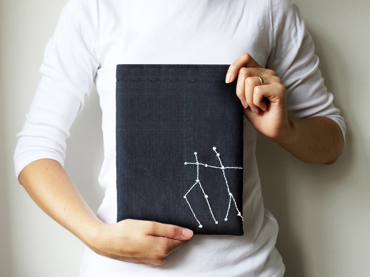 iPad case - Your Zodiac - Constellation - Personalized - Black and white - Hand embroidery - Unisex iPad