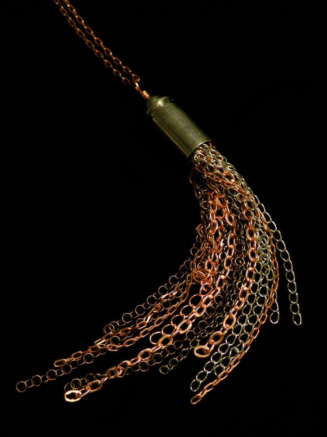 Bullet Necklace -Chainfall - Silver and Copper .38 Auto - Upcycled shell casing bullet pendant necklace rough chic