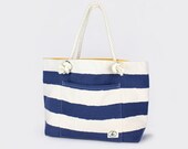 Sailor's Rope Reversible Beach Tote In Navy & Yellow Stripes