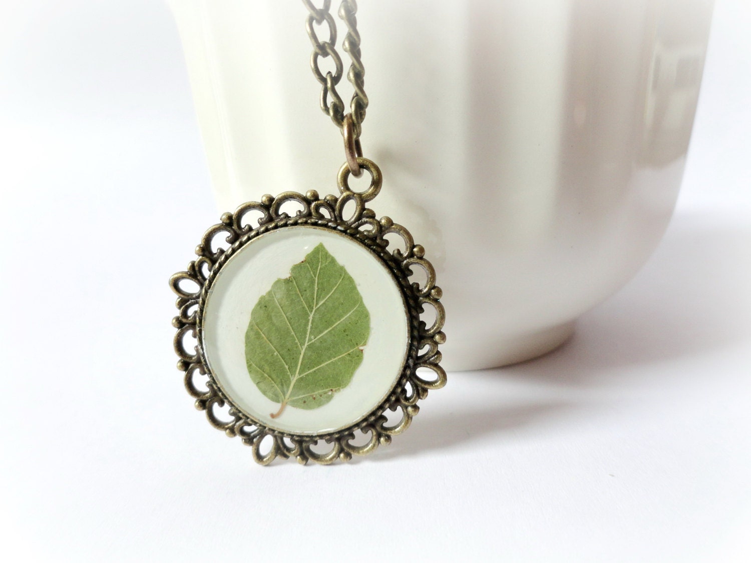 Beech leaf - resin necklace Botanical specimen Real pressed preserved plant pendant Green leaves Gift for her Nature lover