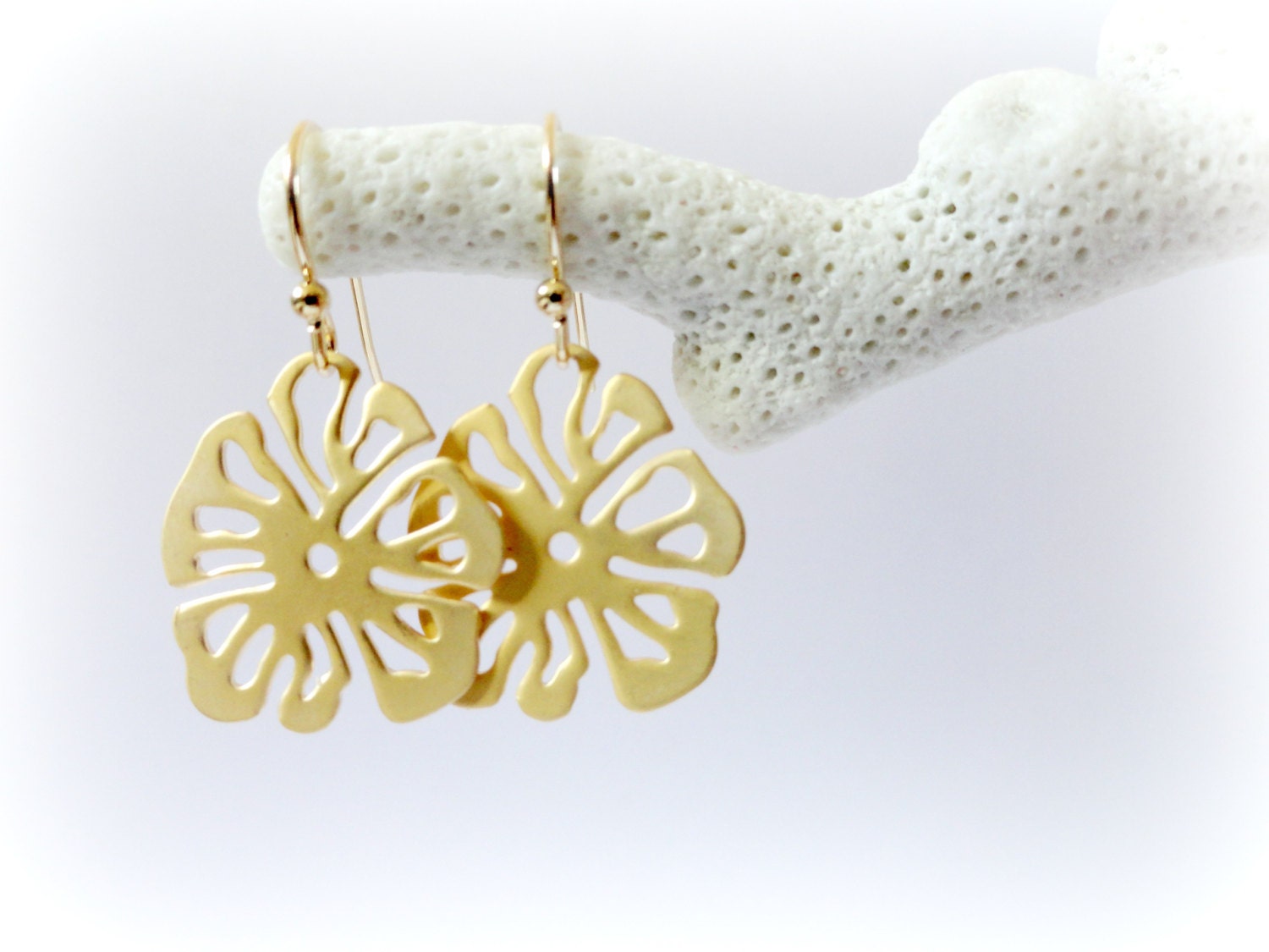 Pumpkin Flower earrings - Gold plated floral dangle gift for her romantic valentine idea floral woodland jewelry