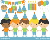 birthday clipart digital clip art boys cupcakes candles party - Birthday Boy Digital Clipart