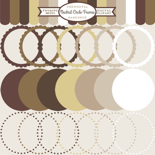 digital frames scalloped circle clipart clip art - Neutral Circle Frames