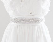 CINDY - Silver Beaded Rhinestone Bridal Belt, Wedding Sash