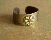 Vintage Brass Starburst Stone Cuff Bracelet