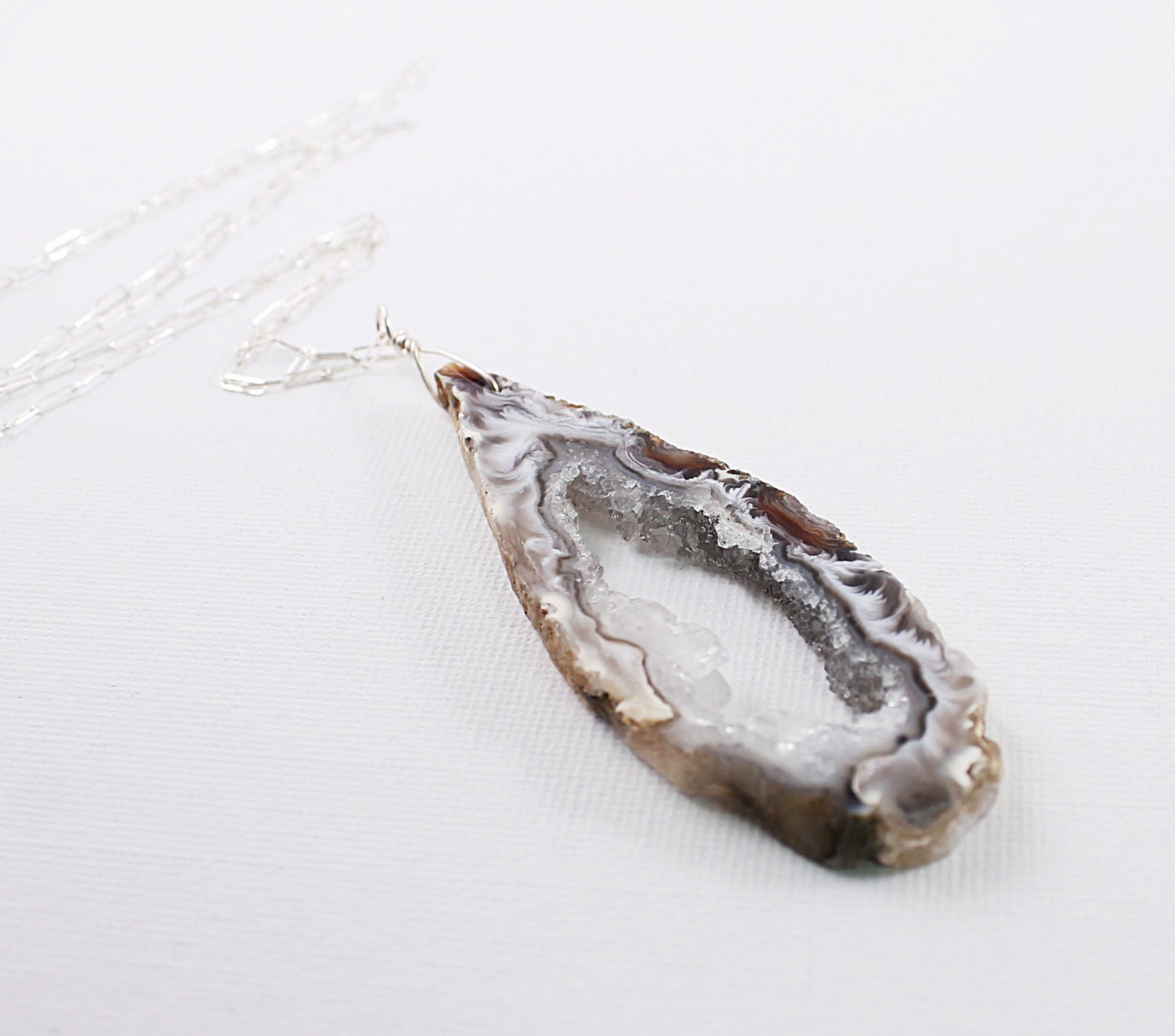 Natural stone jewelry agate geode necklace long