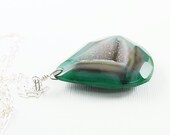 Green geode jewelry agate druzy necklace silver