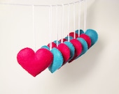 Set of 8 Felt Hearts - Fuchsia Turquoise - Handmade ornaments - Kids Birthday party decors for girls and boys - Wedding decoration