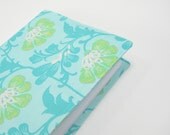 Notebook journal with fabric cover, A5 2013 diary, aqua turquoise mint green, floral covered planner, handmade gifts on Etsy