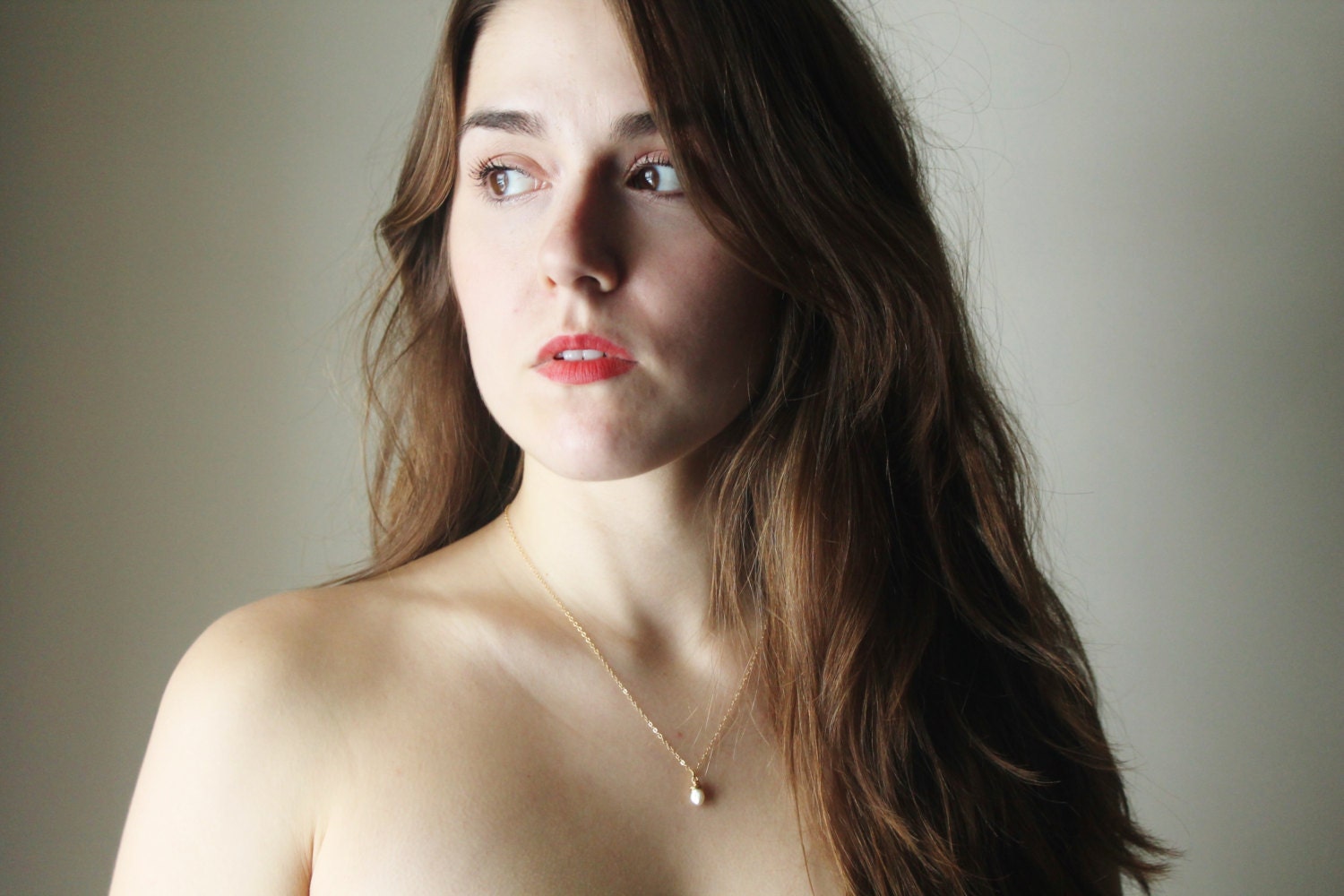 Simple Pearl Necklace - 14k Gold White Wire Wrapped Pendant Minimalist Jewelry Gifts for Her.