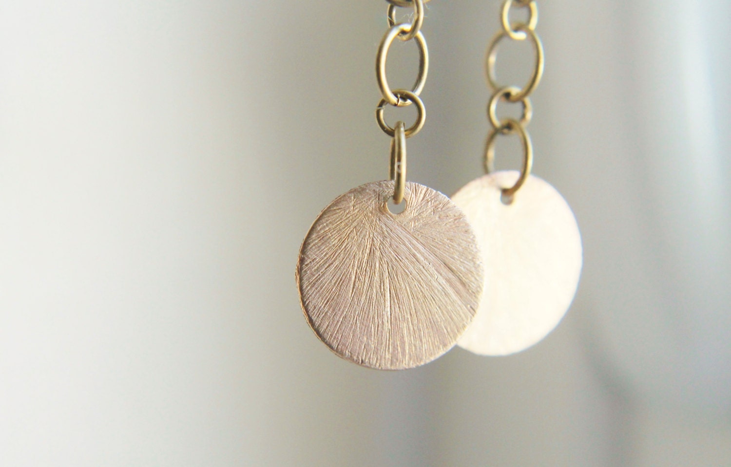 Rose Gold Earrings - Long Hammered Copper Metal Drop Simplistic Handmade Jewelry Gifts for Her.