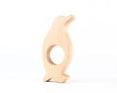 organic penguin teether - a handmade, natural wooden toy for baby boy or girl, eco-friendly newborn gift, sustainable hardwood