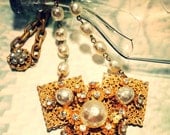 Miriam Haskell Statement Necklace, Baroque Pearls, Rhinestones, Russian Gold Necklace, Signed Couture 1950s Vintage Jewelry,Bridal