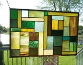 Stained glass panel window hanging green geometric abstract stained glass window panel modern clear gg5