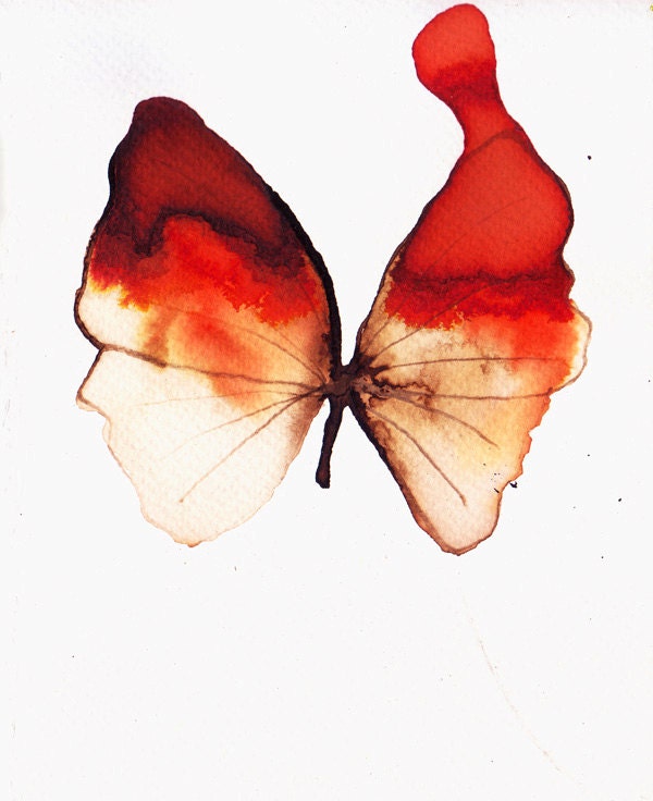 scarlet, orange, rust white and brown butterfly. original watercolour painting