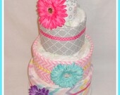 FOUR Tier Baby Girl Diaper And Receiving Blanket Cake-One Of A Kind Centerpiece