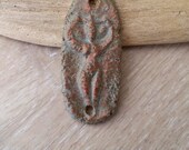 Ancient looking GODDESS ceramic  pendant connector art bead copper glow