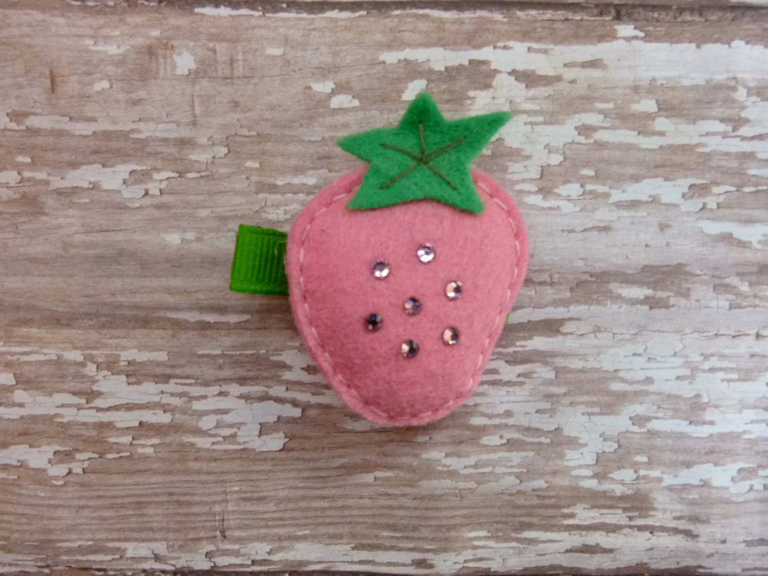 Pink Strawberry Hair Clips- Birthday Party Favor- Everyday Clip- strawberry felt clips