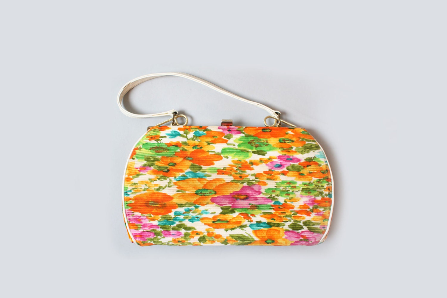 1950s purse / PLEATED WATERCOLOR FLORALS / Floral Purse
