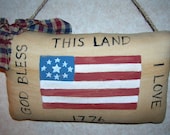 Primitive AMERICANA Flag Handpainted Folk Art Flag Accent Pillow Patriotic Wallhanging Pillow