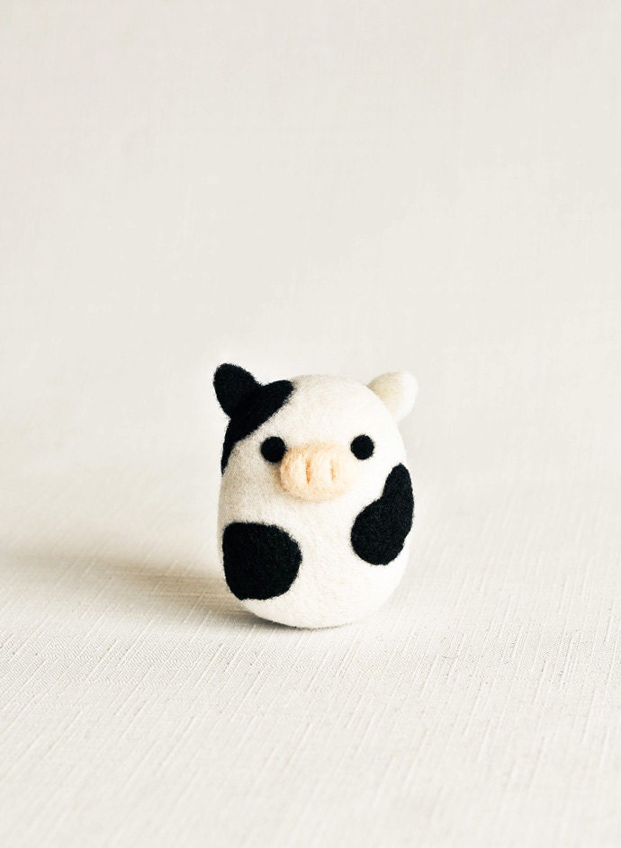 Millie the Moo Cow - Needle Felted Wooly Animal - Woodland Nature Waldorf Inspired Farm Home Decor Gift Cute Adorable Felt All Natural Wool