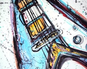 Abstract Gibson Flying V Electric Guitar Painting (Aqua)