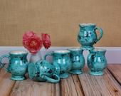 Vintage Handmade Speckle Ceramic Aqua Robin's Egg Mugs, party of 6