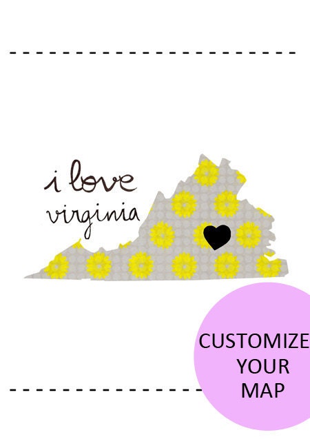 Virginia Map Illustration size A4 (11,8x8,3 inches)