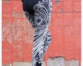 Filigree Art Nouveau Leggings by Carousel Ink - Black Tights - Printed Womens Legging - SMALL